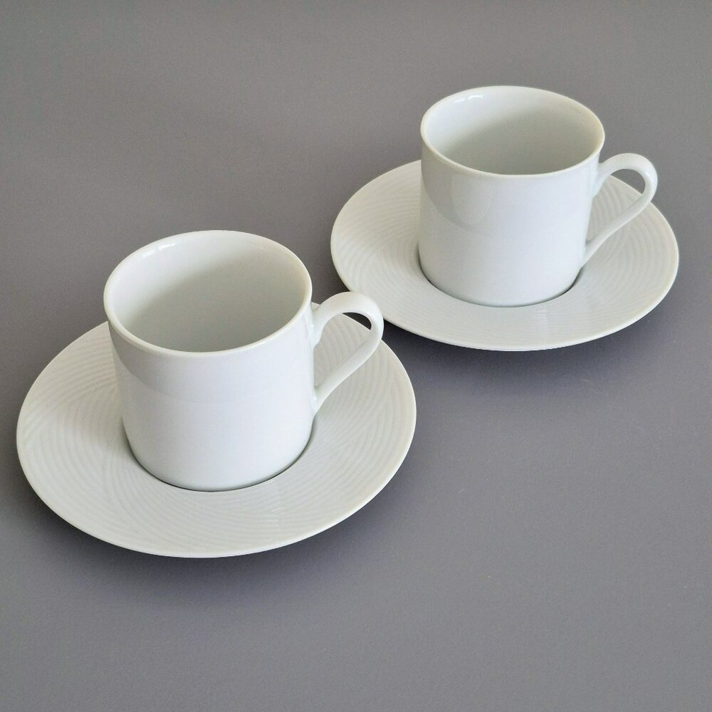 Vintage Dansk Tapestries Winter White Cup & Saucer, 2 Sets, Textured, Minimalist